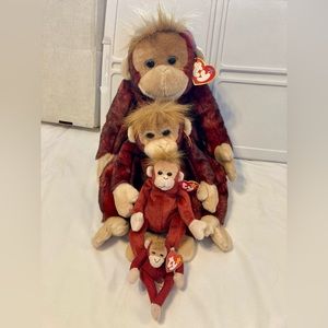 Ty “Schweetheart” Orangutan Monkey set Large Buddy, Buddy, Beanie &Teeney Beanie